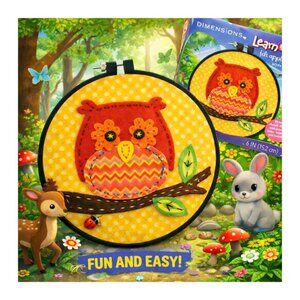 DIMENSIONS Owl Felt Applique Kit Learn A Craft 6 Inch Hoop Ages 8+ Kids Beginner